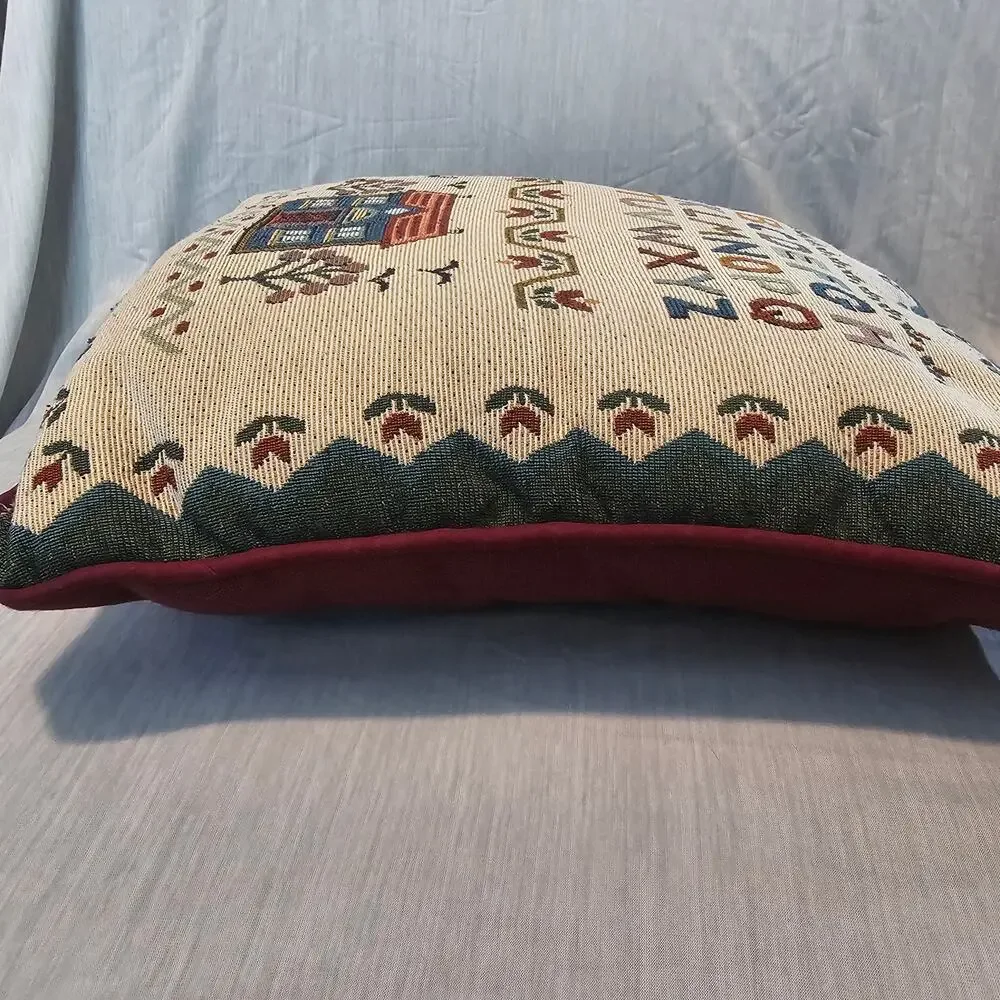 Vintage Alphabet Needlepoint Decorative Pillow Purple Home Cottage Country Decor